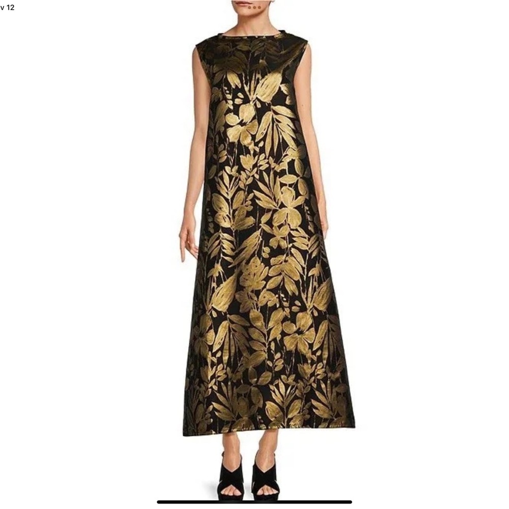 Bryn Walker Black and Gold Leaf Maxi Dress nwt